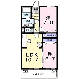 エテルノ貝塚B 2LDKの間取図画像
