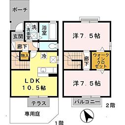ヴィラハートフィールドA棟 2LDKの間取図画像