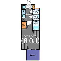 クレイシア芝浦 2階1Kの間取り