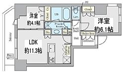クレストコート上野 8階2LDKの間取り