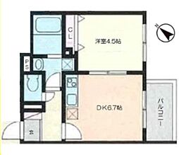 JR京浜東北・根岸線 大井町駅 徒歩9分の賃貸マンション 2階1DKの間取り