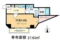 ガリシア王子神谷 2階1Kの間取り