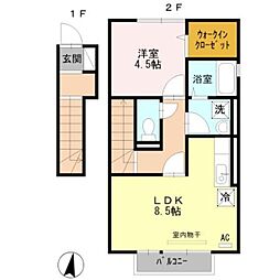 レーブ　ボナール 2階1LDKの間取り