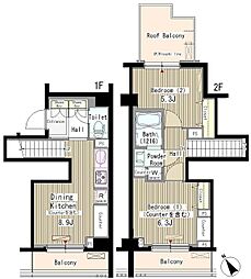 メルヴェーユ馬込 2DKの間取図画像