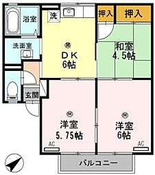 セジュール榎原II 2階3DKの間取り