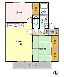 サンハイツA 2LDKの間取図画像
