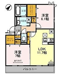 ブライトネス 1階2LDKの間取り