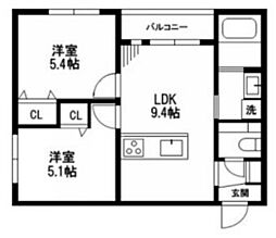 ミア流山 2階2LDKの間取り