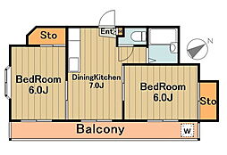 小田急多摩線 黒川駅 徒歩4分の賃貸マンション 3階2DKの間取り