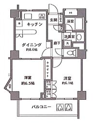 フレール早稲田 1階2DKの間取り