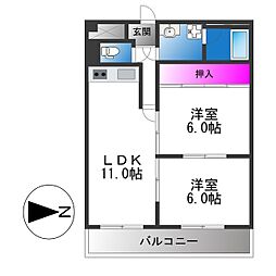 フェルザ長田 2LDKの間取図画像