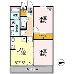 ジュネスK 2DKの間取図画像