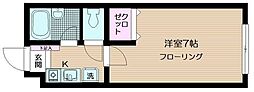 シャルレ早稲田 2階1Kの間取り