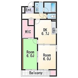 シェリールハウス 1階2DKの間取り