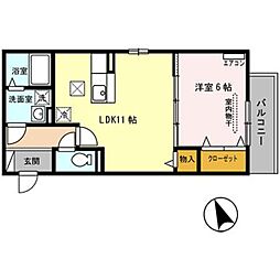 阪急神戸本線 園田駅 徒歩9分の賃貸アパート 1階1LDKの間取り