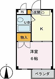 上野マンション 2階1Kの間取り