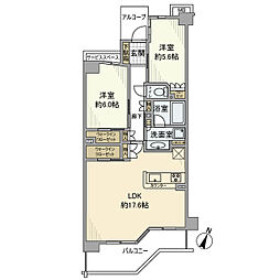 小田急小田原線 相模大野駅 徒歩8分の賃貸マンション 3階2LDKの間取り