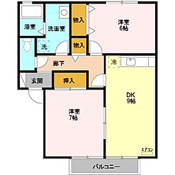 ロイヤルガーデンMB棟 2DKの間取図画像