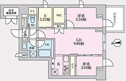 タスキプライムテラス後楽園 6階2SLDKの間取り