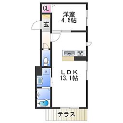 (仮称) ベレオ茶屋ノ丁 1LDKの間取図画像