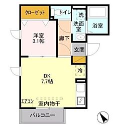 フルーム・浦和 1DKの間取図画像