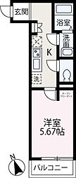 スカイシティII 1Kの間取図画像