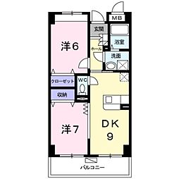 ベルアビタシオン 2階2DKの間取り
