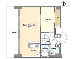 アルファコート西新井 7階1LDKの間取り