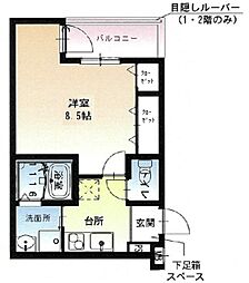フジパレスさくら夙川ウエスト 1Kの間取図画像