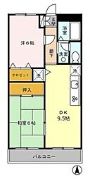 グレイスコート 3階2DKの間取り