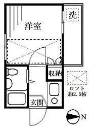 グランシャトー 2階1Kの間取り