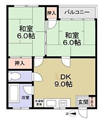 ファミーユ落合 2階2DKの間取り