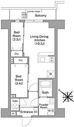 コンフォリア・リヴ豊洲キャナル 9階2LDKの間取り