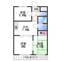 エレナ和歌浦 2階3DKの間取り