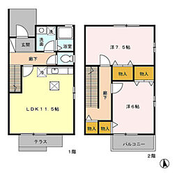 タウンハウス セリージュＡ 1階2LDKの間取り