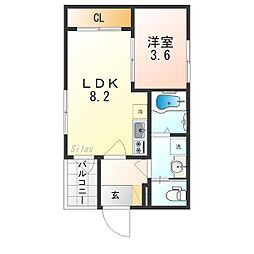 ラシュレ椥辻 2階1LDKの間取り