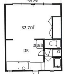 上村マンション Ａ棟 2階1DKの間取り
