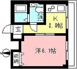 リヴェール永山 2階1Kの間取り