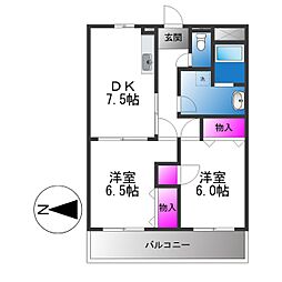 グランドール太平 2DKの間取図画像