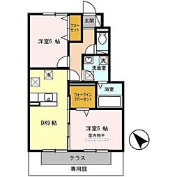 プラム　パディー　A棟 1階2DKの間取り