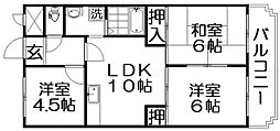 香里園シャンツェ 3DKの間取図画像