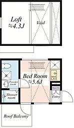 センテリュオ練馬 4階ワンルームの間取り