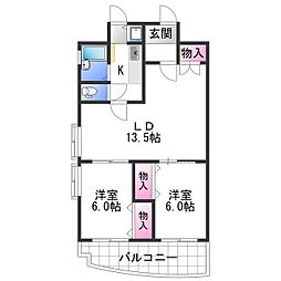 ふぁみ〜ゆ吹屋町 2階2LDKの間取り
