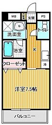 プテイソール 5階1Kの間取り