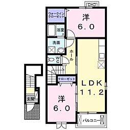 JR水戸線 玉戸駅 徒歩17分の賃貸アパート 2階2LDKの間取り
