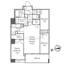 パークタワー勝どきサウス 48階3LDKの間取り