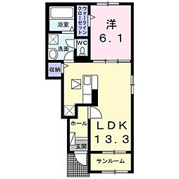 印西市草深アパート 1LDKの間取図画像