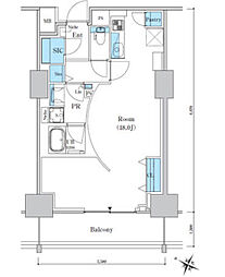 ロイヤルパークスＥＲ万代 5階ワンルームの間取り