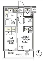 アークマーク南品川 2階1DKの間取り