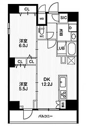 ジェノヴィア両国Ｖスカイガーデン 9階2LDKの間取り